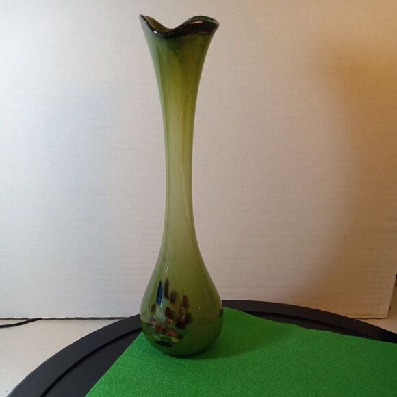 In Murano Style Art Glass Bulbous Vase Cottagecore Kitsch - Picture 1 of 8